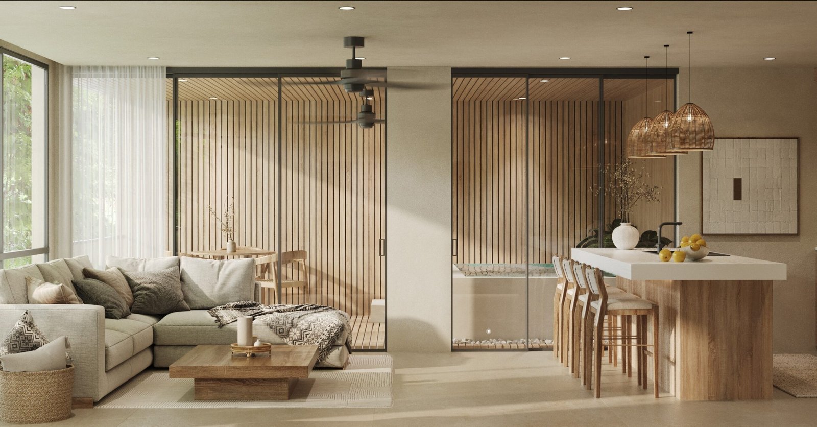 Ekua, Santa Cruz, Oaxaca. Interior living and dining space by Studio954.