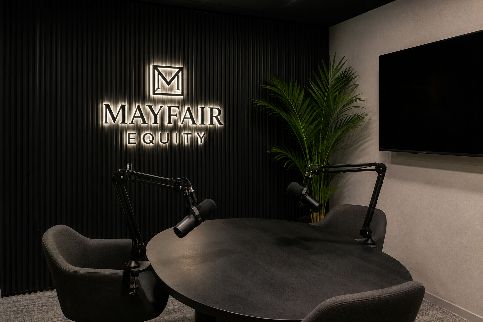 Podcast studio designed and fitted out by Studio954 for Mayfair Equity.